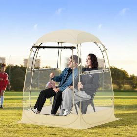 Instant Pop up Sports Tent with Carrying Bag and Floor Mat for 1-2/5-6 People (Color: Beige, size: S)